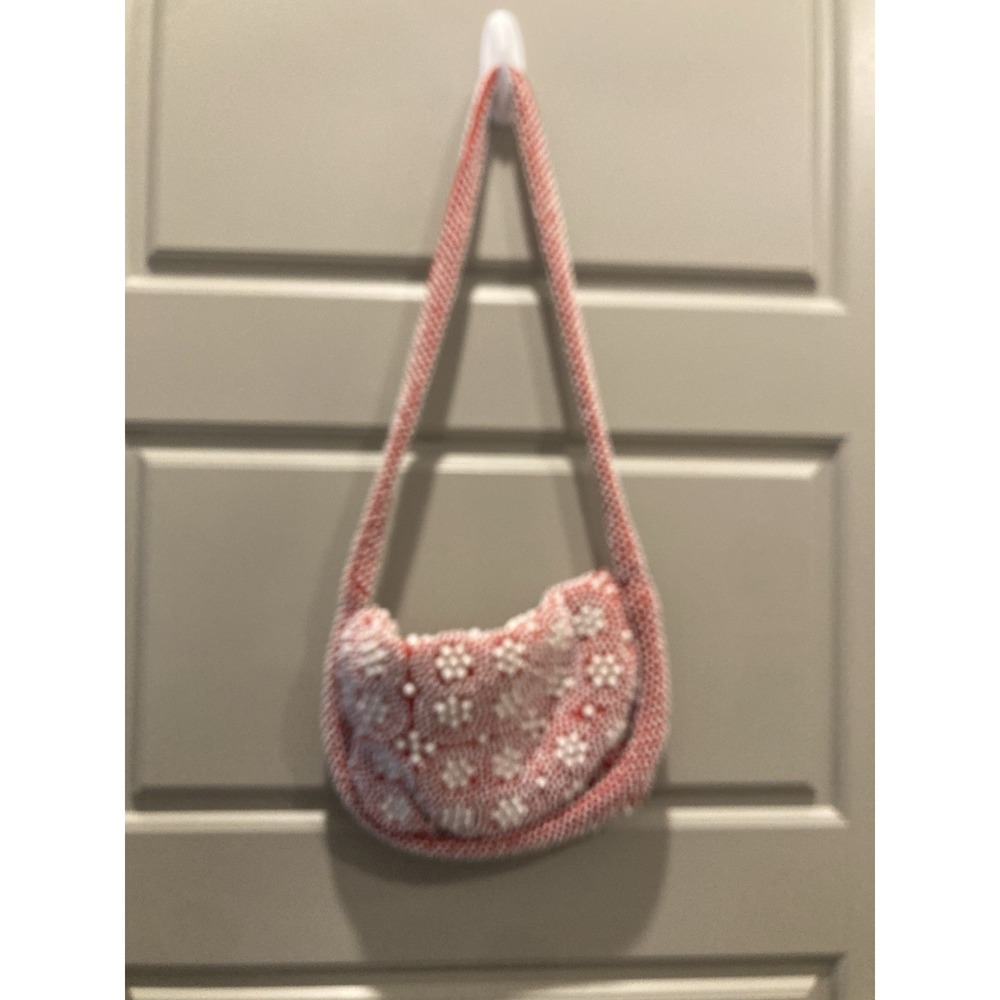 Vintage 1960s 70s Handmade Hong Kong Beaded Shoulder Bag Red White Floral Mod - Picture 6 of 9